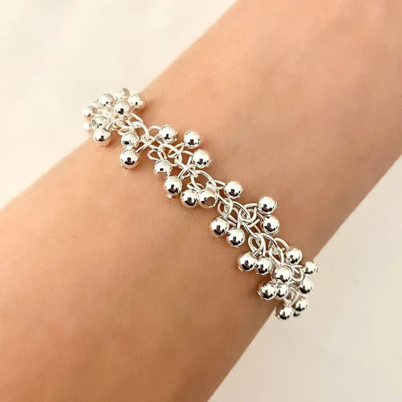 925 Sterling Silver Bead Bracelet 4 MM Ball Bracelet Dangle Bead Bracelet - Picture 1 of 3